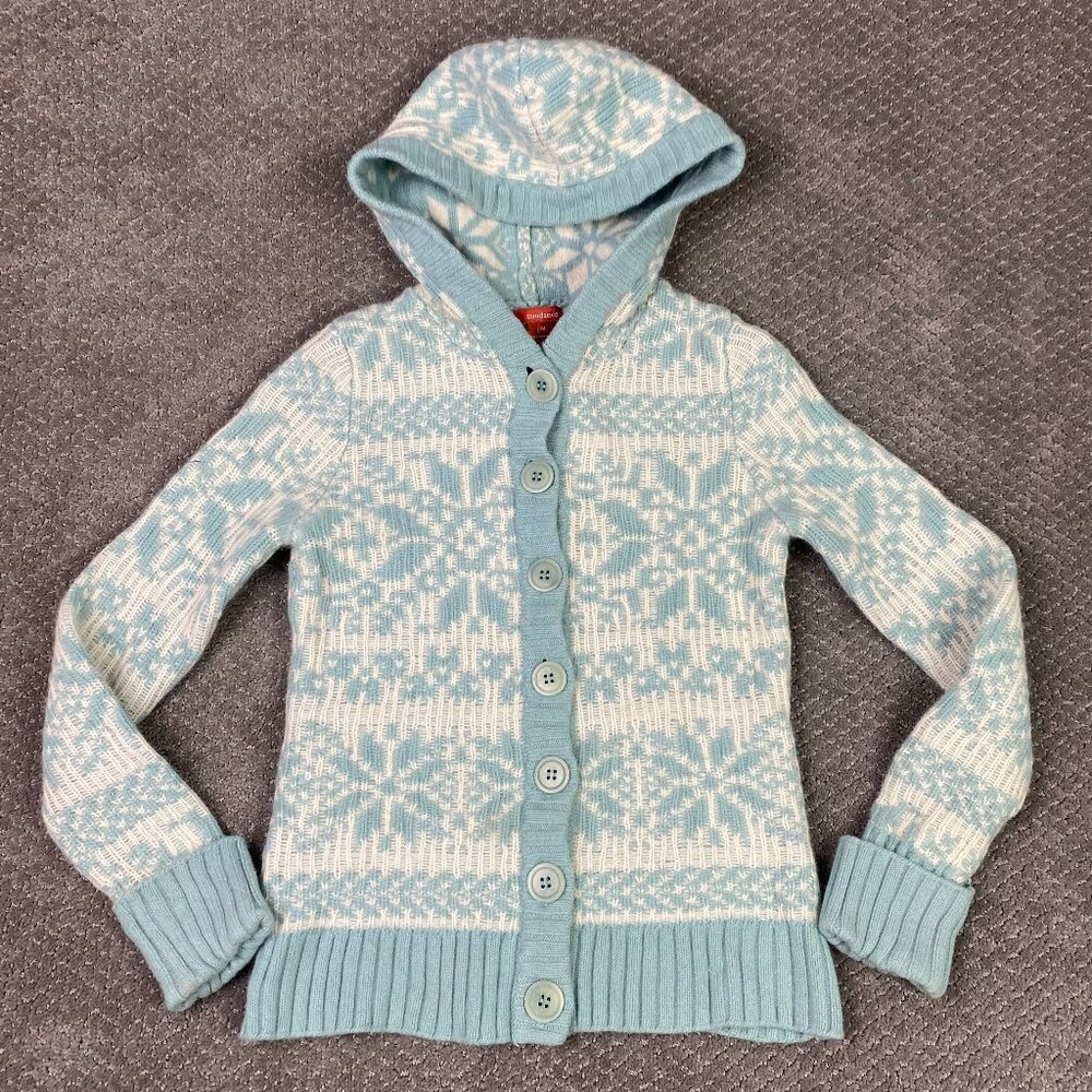 Sundance Sweater Women's Medium Blue Hooded Cardigan Hoodie Lambswool Angora